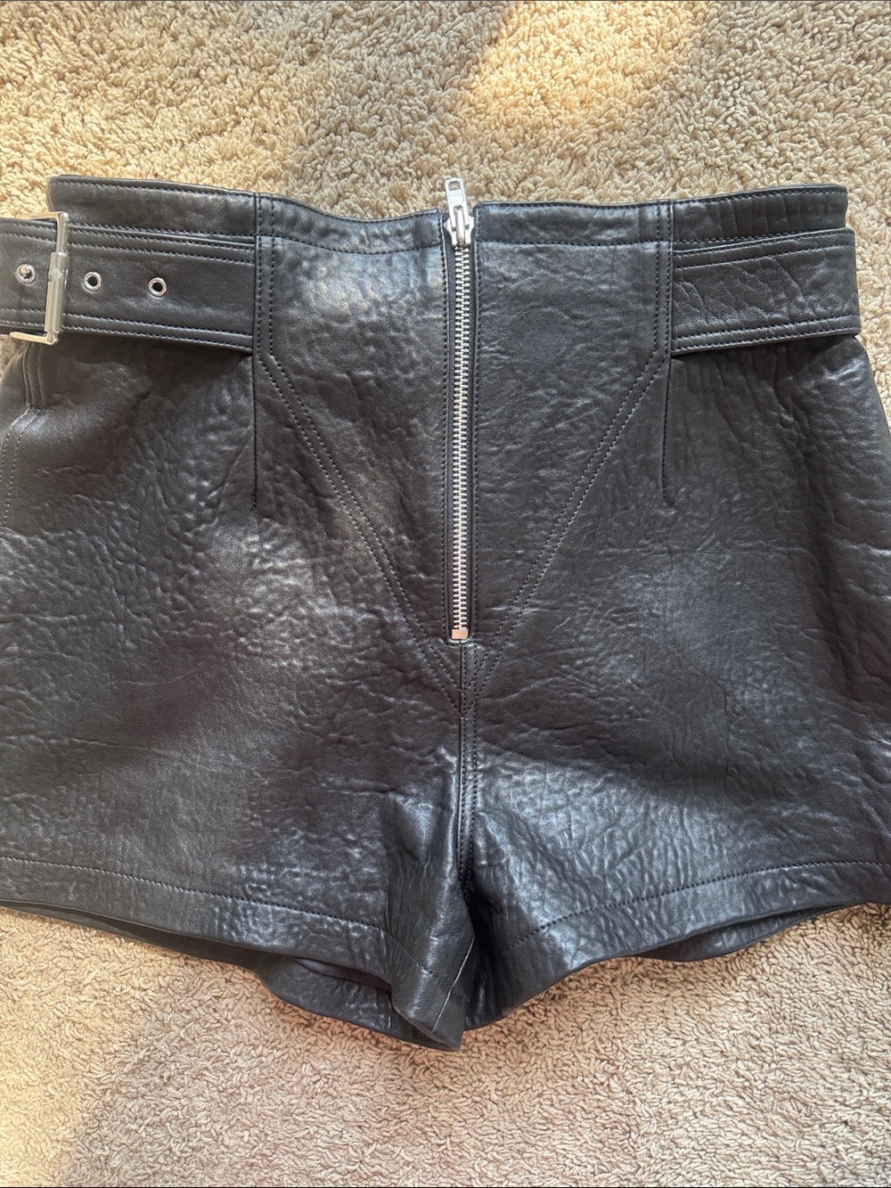 GRLFRND Black High-Waist Leather Belted Shorts